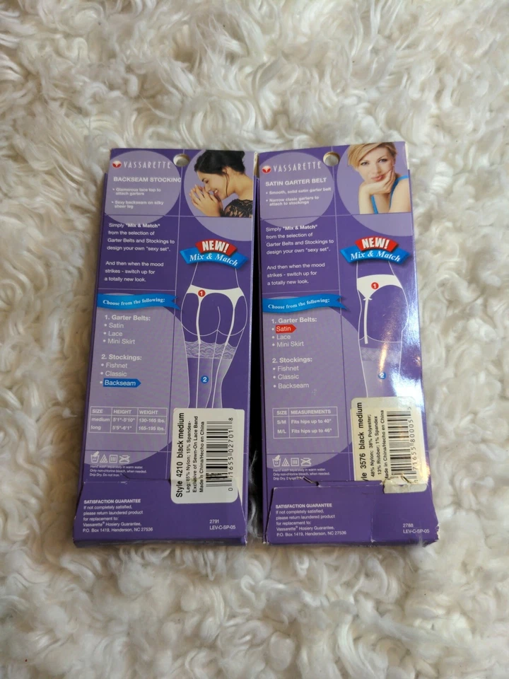 Винтажный Vassarette HerSecret черный атласный подвязки ремень + задний шов чулки новый из старых запасов - Изображение 4 из 4