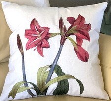 18" Linen Blend Deep Pink Lily Lilies Flower Embroidered Throw Pillow Cover New