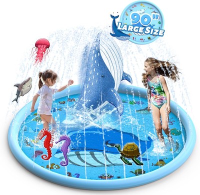 90'' Splash Pad, Outdoor Sprinkler Play Mat Toys for Dogs and Kids Water Toys,