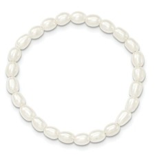Childrens 4-4.5mm White Rice FW Pearl 40mm Stretch Bracelet Kids Jewelry