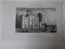 Stahlstich "La Tour Blanche a la Tour de Londres" altkoloriert, Lemaitre sculp.