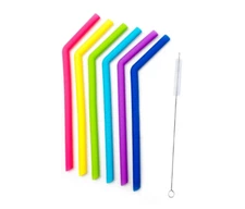 6 Big Reusable Silicone Wide Extra Straws Flexible Drinking Cleaning Brush TF