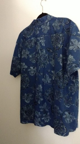 Camisa hawaiana azul floral talla L lino índigo - Imagen 5 de 12