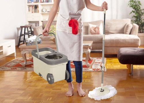 Rueda dispensadora de jabón cubo fregona giratoria de acero 360° giratoria limpieza de alfombras y pisos - Imagen 4 de 17