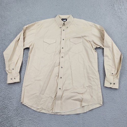 Wrangler Hemd Herren XLT Tall Beige Button Down Taschen Langarm