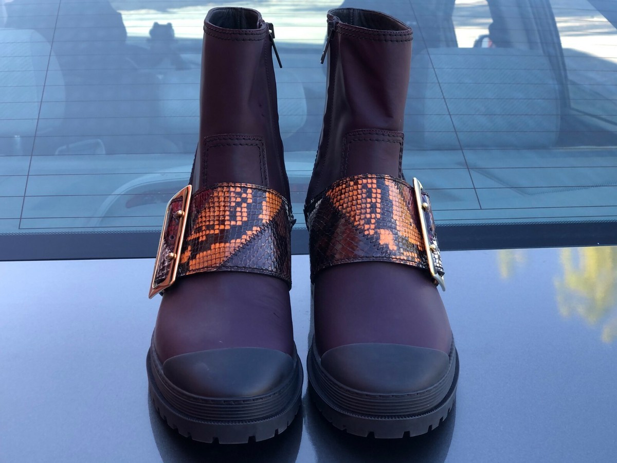 BURBERRY WHITCHESTER GENUINE SNAKESKIN STRAP BUCK BOOTS