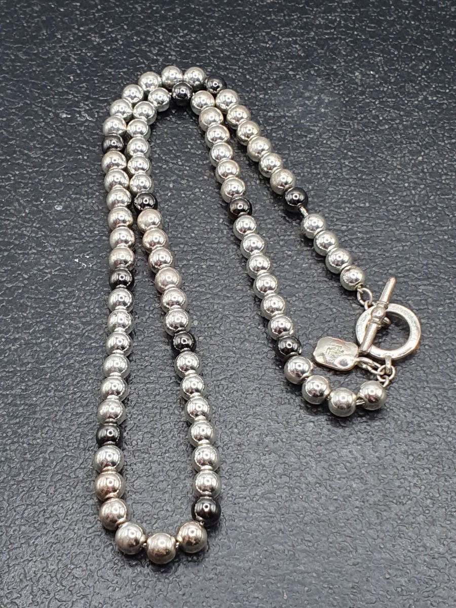 SIGNED RALPH LAUREN SILVER PLATED BALL BEAD NECKLACE 18