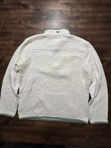 Vineyard Vines Girls Ivory Sage Green Quilted Quarter Zip Pullover Size XL 16 - Picture 5 of 7