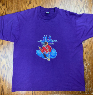 VTG 90s Screen Stars DIY Handmade Native Women Shirt Sz XL Purple 1 of 1