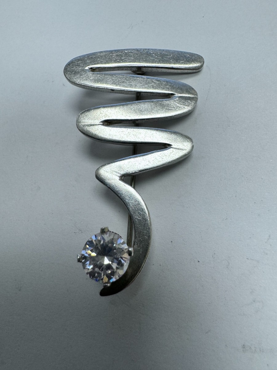 vintage mexico silver ジグザグブローチ Stamped MEXICO TG-12 925 Sterling Silver ZIGZAG Shape Pin