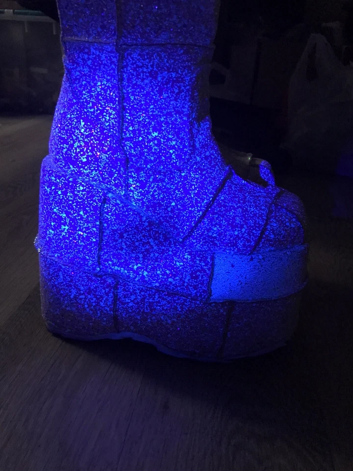 Demonia Stack-201G White Multi-Glitter UV Reactive Ankle Boots Rave Festival - Image 4 of 4