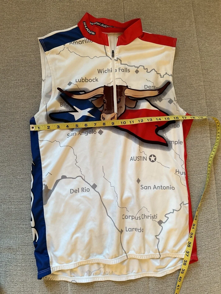 Camiseta deportiva de ciclismo SUGOI unisex roja blanca azul Don’t Mess with Texas Map talla S Foto 4 de 4