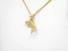 Genuine 14k Yellow Gold  Full Curved Salmon Travel Charm - Pendant