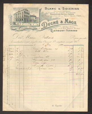 CLERMONT-FERRAND (63) SEIDE & WEISS ''MAGIER & DUCHE'' 1911