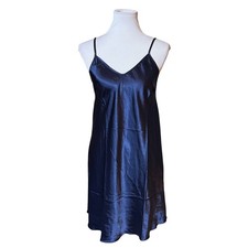 Unbranded Satin Chemise Nightgown Women S Navy Blue Adjustable Strap Sleepwear