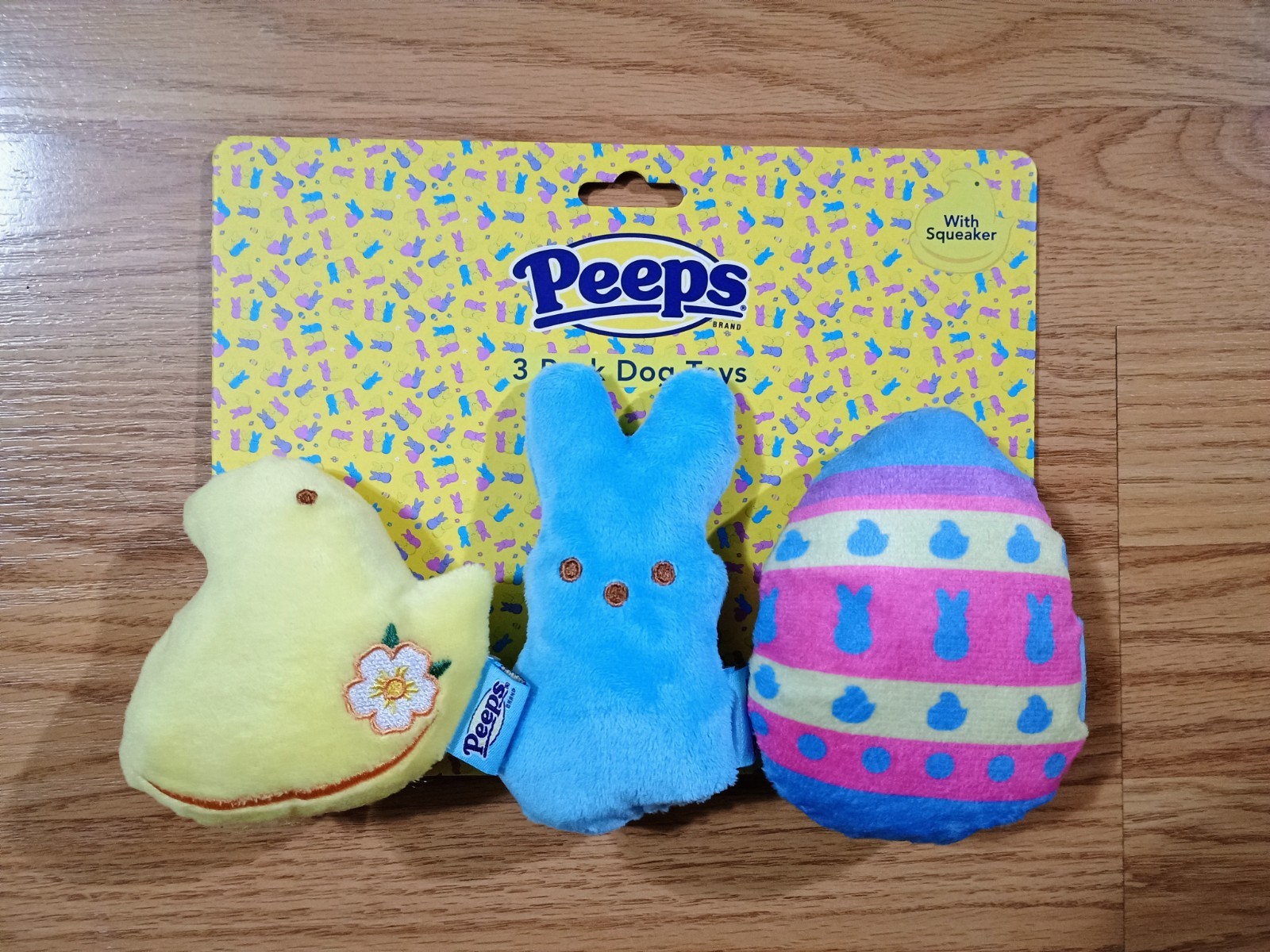 PEEPS Brand Plush 3 Mini Bunny Chick Egg Pet Dog Toy Squeaks 4.5" NEW