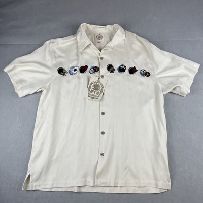 Paradise Collection Shirt Mens L Off White Silk Gambling Embroidered Poker Cards
