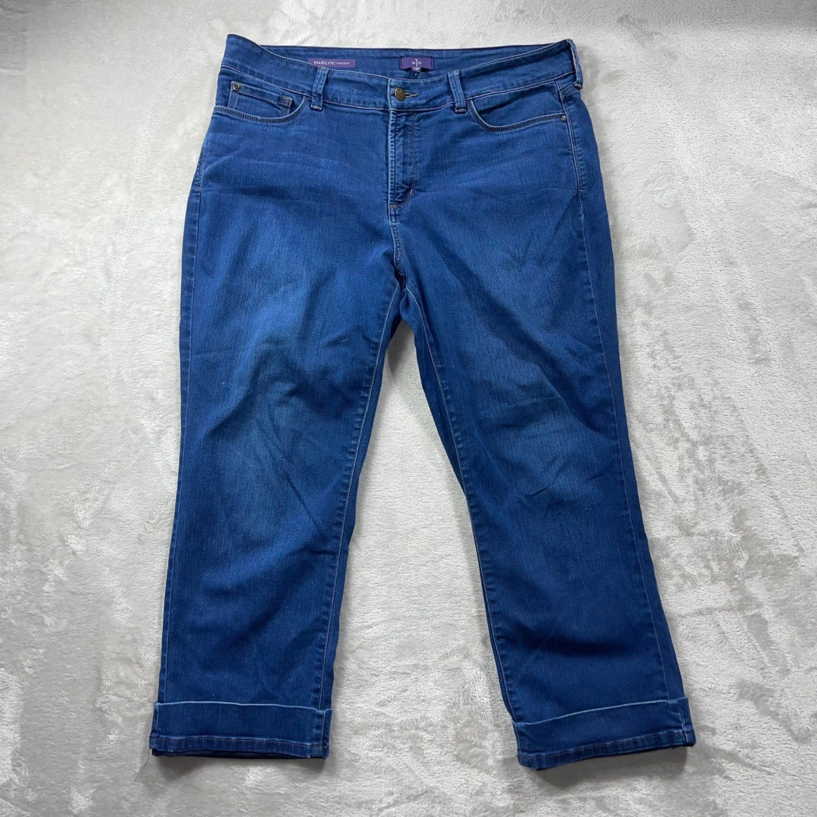 Womens 14p Blue Cropped Stretch Denim Pants