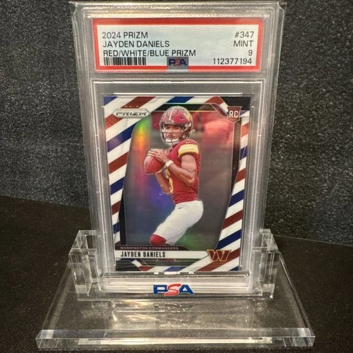 2024 PANINI PRIZM RED/WHITE/BLUE PRIZM #347 JAYDEN DANIELS ROOKIE RC PSA 9