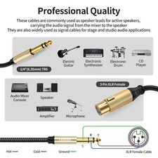 XLR Female to 1/4 Inch 6.35mm Male 10 Feet/3 Meter TRS Balanced Cable XLR to...