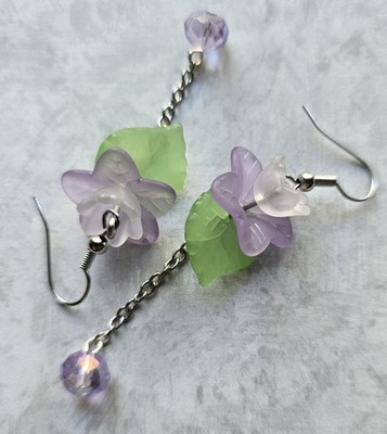 Handmade Purple Columbine Flower Dangle Earrings. Western Flower Nature Jewelry