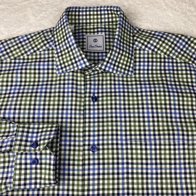 donahue dress shirts David Donahue Dress Shirt Mens Large Blue/Green Checks Long Sleeves 100%  Cotton