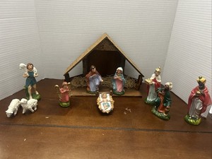 Vtg Wales Japan Nativity Mary Joseph Jesus Wisemen Manger Shepherd Angel 4”-5”