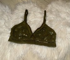 Auden Unlined Lace Bralette Bra Wire Free Floral Mesh Womens S Small Dark Green