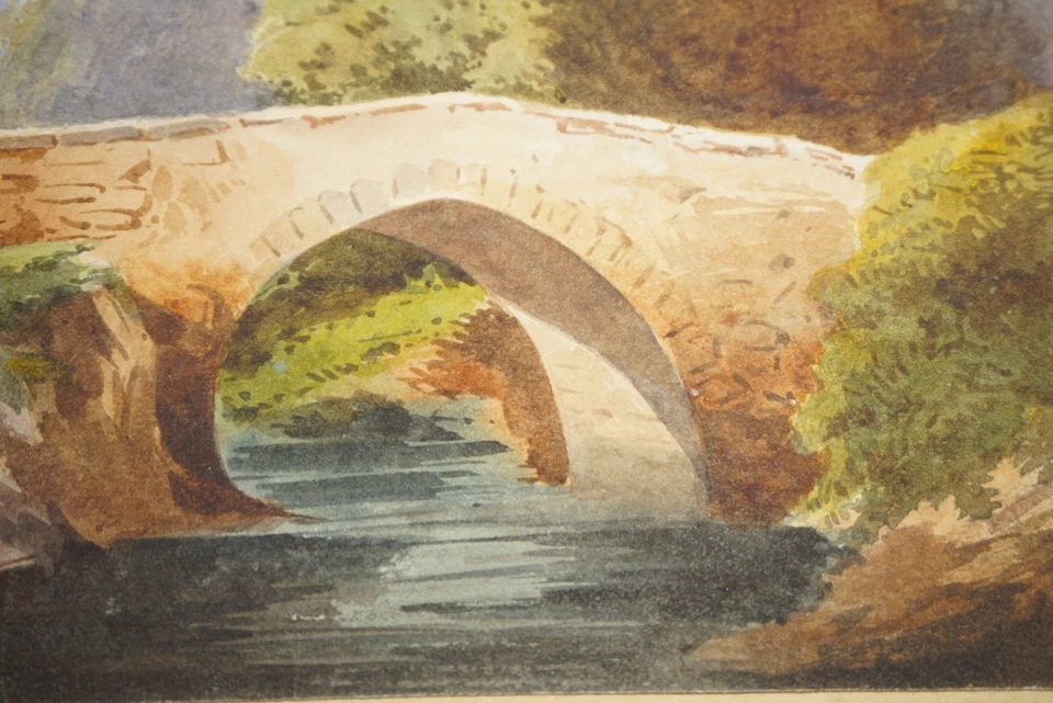 Ecole FRANCAISE XIX BEAU DESSIN AQUARELLE PAYSAGE PONT RIVIERE ROMANTISME 1850 - Photo 4/4