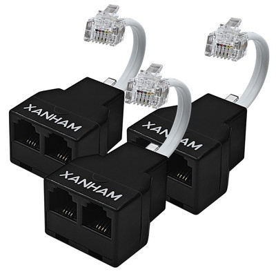 Telephone Cable 2 Way Splitter(3 Pack) RJ11 6P4C Phone Line Cord Black 