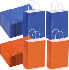 50 Pcs Orange Blue Gift Bags Party Favor with Handles, orange, navy blue 