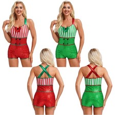 Womens Jumpsuit Dance Outfit Festival Costume Sequins Bodysuit Modern Show Jazz