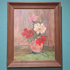 Vintage Original Still Life Painting Oil On Canvas Panel Artist Alta Dates 1973