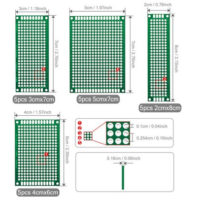 Doppelseitige Leiterplatte FR4 Universal Prototyp PCB Board 20er Set