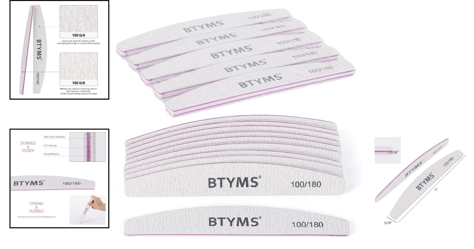 10Pcs 100/180 Grit Nail Files - Ideal for Acrylic, Gel, & Natural Nails thumbnail 2