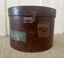 Antique English Leather Traveling Hat Box with Green Baize Interior