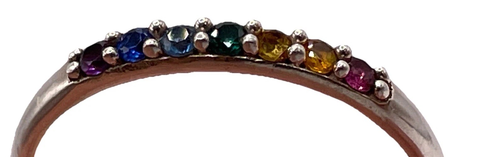 Sterling Silver Rainbow Stacking Ring with Nano G… - image 2