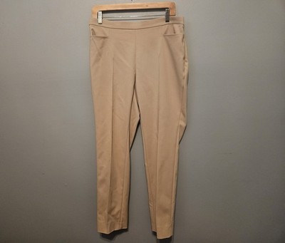 AKRIS Punto Stretch Cotton Beige Pants Slacks Front Seam US 10 Khaki Trousers