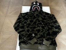 Authentic A Bathing Ape Bape 1st Camo 2nd Shark boa Hoodie Jacket Green XL New