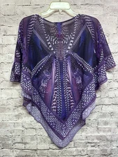 One World Women’s Blouse Poncho Purple Over The Head Size 1X Flowy 
