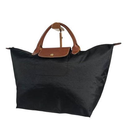 Longchamp Le Pliage Tote Bag Black Nylon Leather Handle L Size