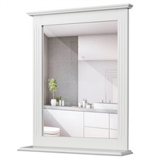 Costway Square Vanity Makeup Mirror Space Saving Wall Mirror Bathroom W/Shelf