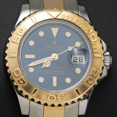 Rolex Yacht-Master Watch 169623 18K Gold Timing Bezel Oyster Blue Dial