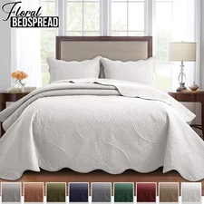 Quilted Floral Bedspread Bedding Set Reversible Queen King Coverlet Bed Throw UK