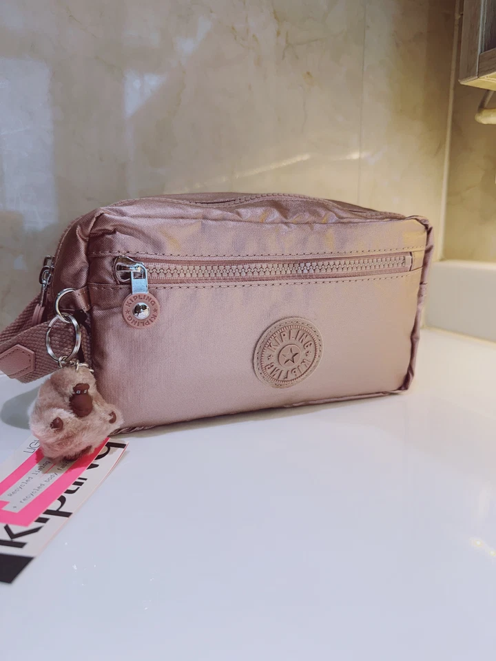 NEW Kipling Amalfi Toiletry Bag Handle Large Cosmetic Case Metallic ROSE PINK - Image 2 of 4