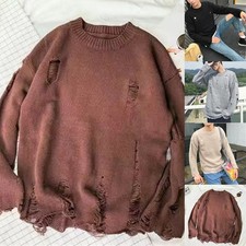 Maglione pullover casual stile vintage da uomo con design strappato invecchiato