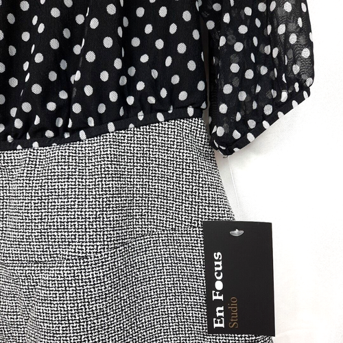 Mini abito vintage Y2K Enfocus trasparente a pois taglia 14P nero bianco grigio nuovo con etichette - Foto 8 di 19