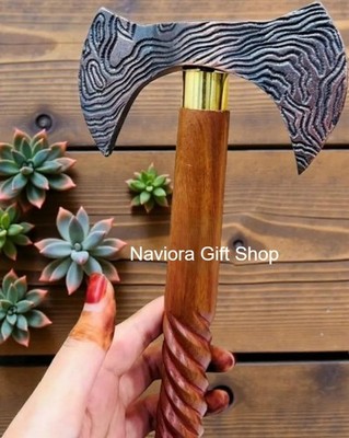 Personalized Viking Axe Walking Stick   Engraved Handmade Cane