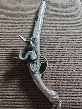 Vtg Flintlock Pistol, Silver Ornate Steampunk Pirate Prop Gothic Novelty