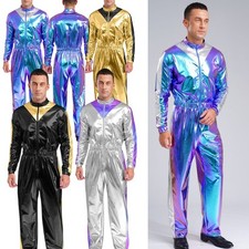 Men Bodysuit Astronaut Unitards Costume Jumpsuit Catsuit Adult Sparkly Casual